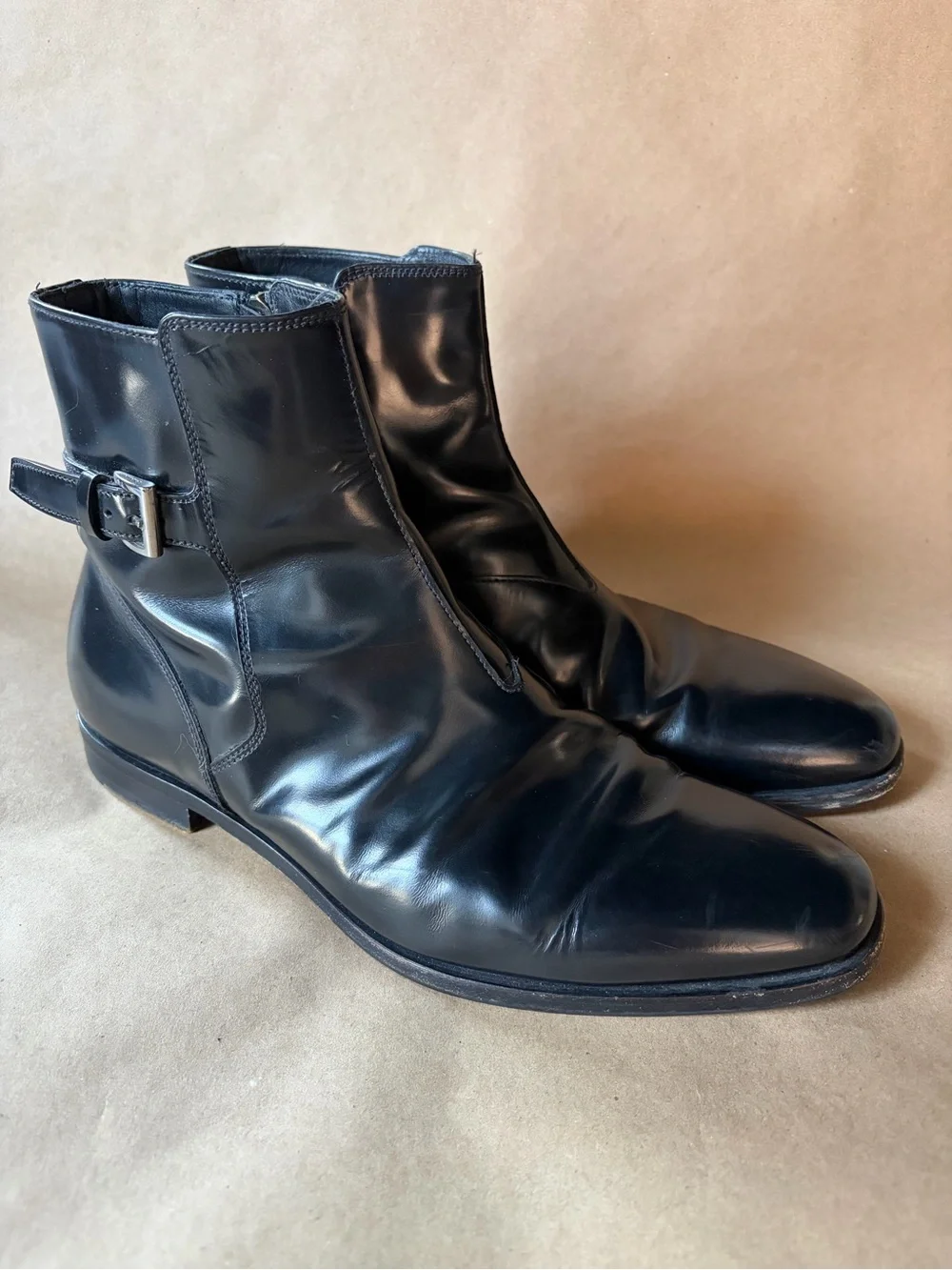 PRADA MILANO Black Leather Buckle Ankle Boots Men’s UK 6 US 7 Italy
